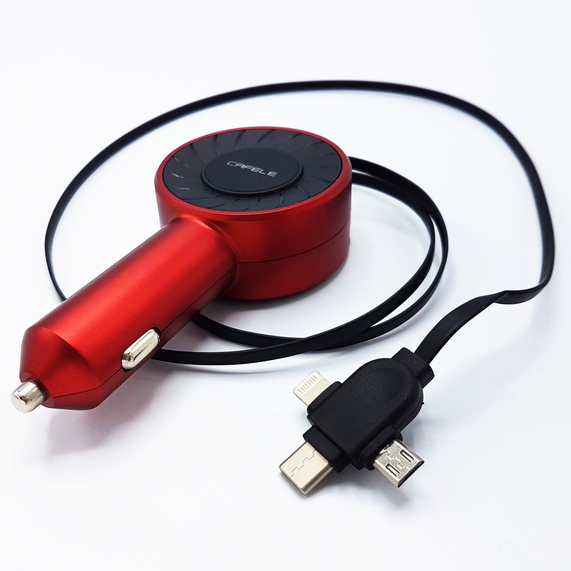 Фото 1 Автомобильный адаптер с двумя USB портами 3 в 1 Lightning + Micro USB + Type-C MASSLINNA СC2