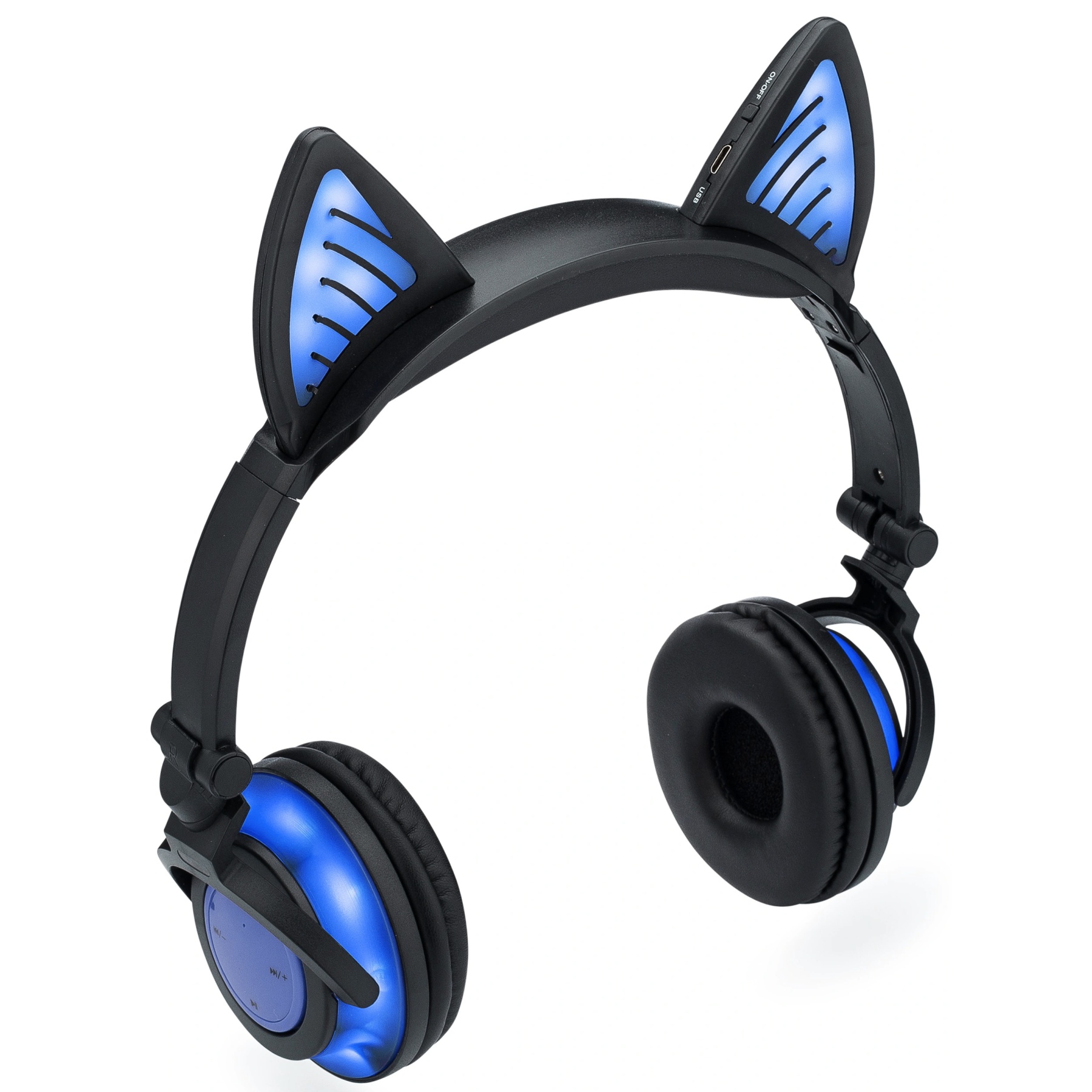 Светящиеся Bluetooth наушники с кошачьими ушками UFT BL107 Blue
