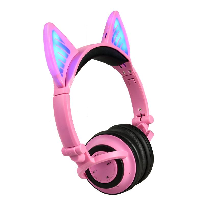 Светящиеся Bluetooth наушники с кошачьими ушками UFT BL107 Pink
