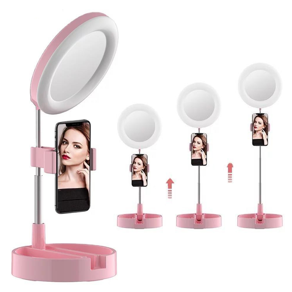 Фото 8 Зеркало с LED подсветкой для макияжа с держателем для телефона UFT MH2 Pink для бьюти блогеров