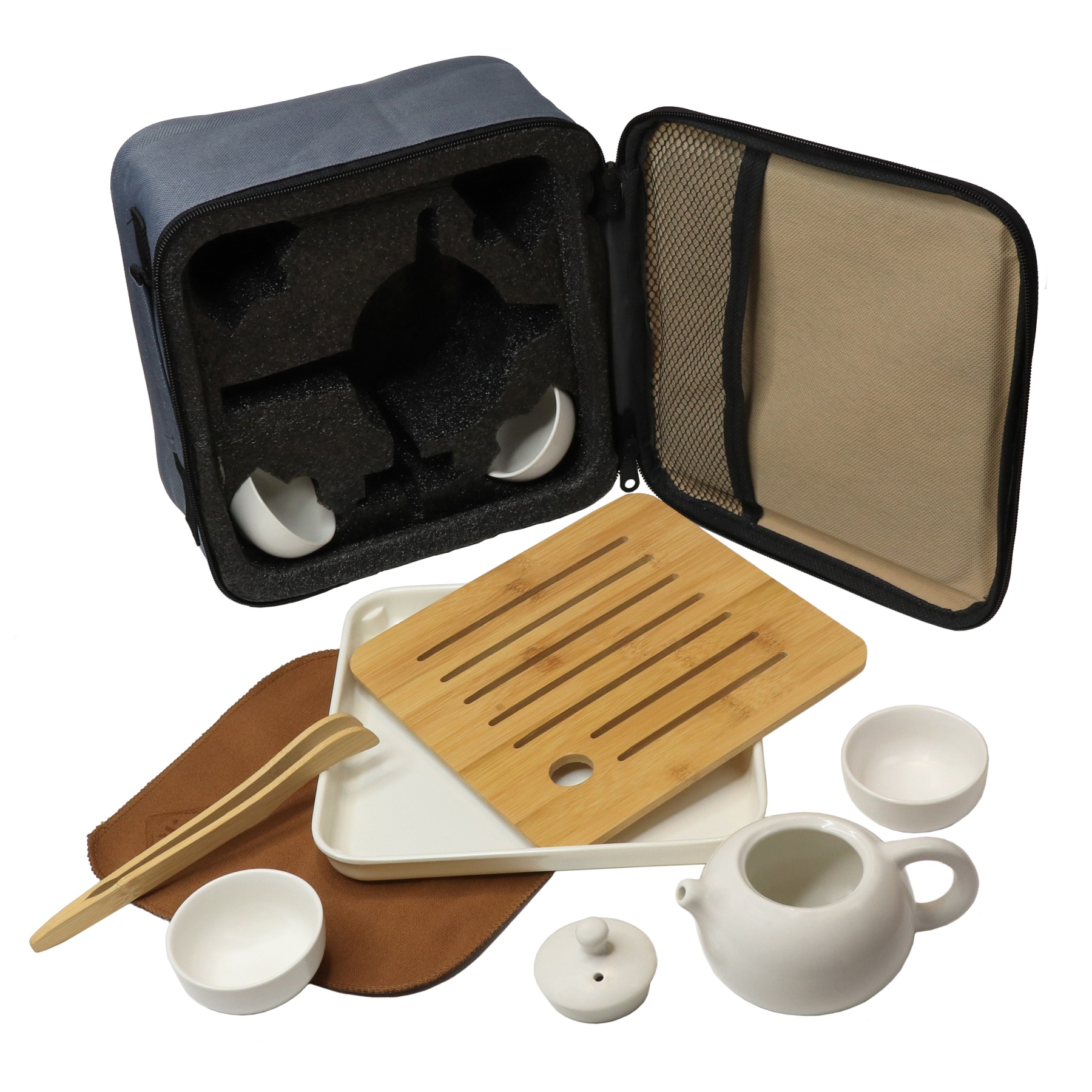 Фото 8 Дорожный набор для чайной церемонии Чайничек + 4 пиалы + бамбуковая чабань + щипцы UFT TSET3