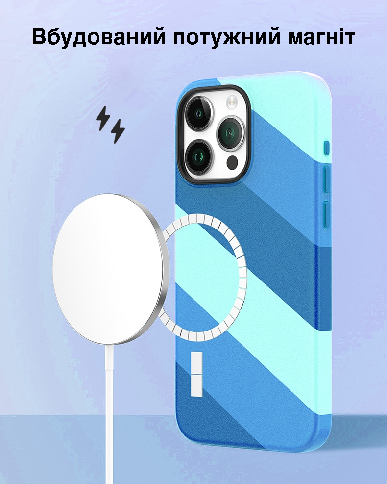 Фото 4 Цветной чехол для iPhone 15 Pro Max с магнитом MagSafe VOKAMO Blue