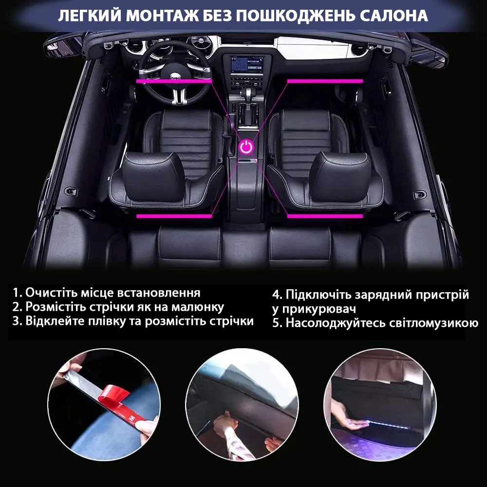 Фото 5 RGB Подсветка в салон авто с микрофоном реагирует на музыку UFT LS4 с пультом